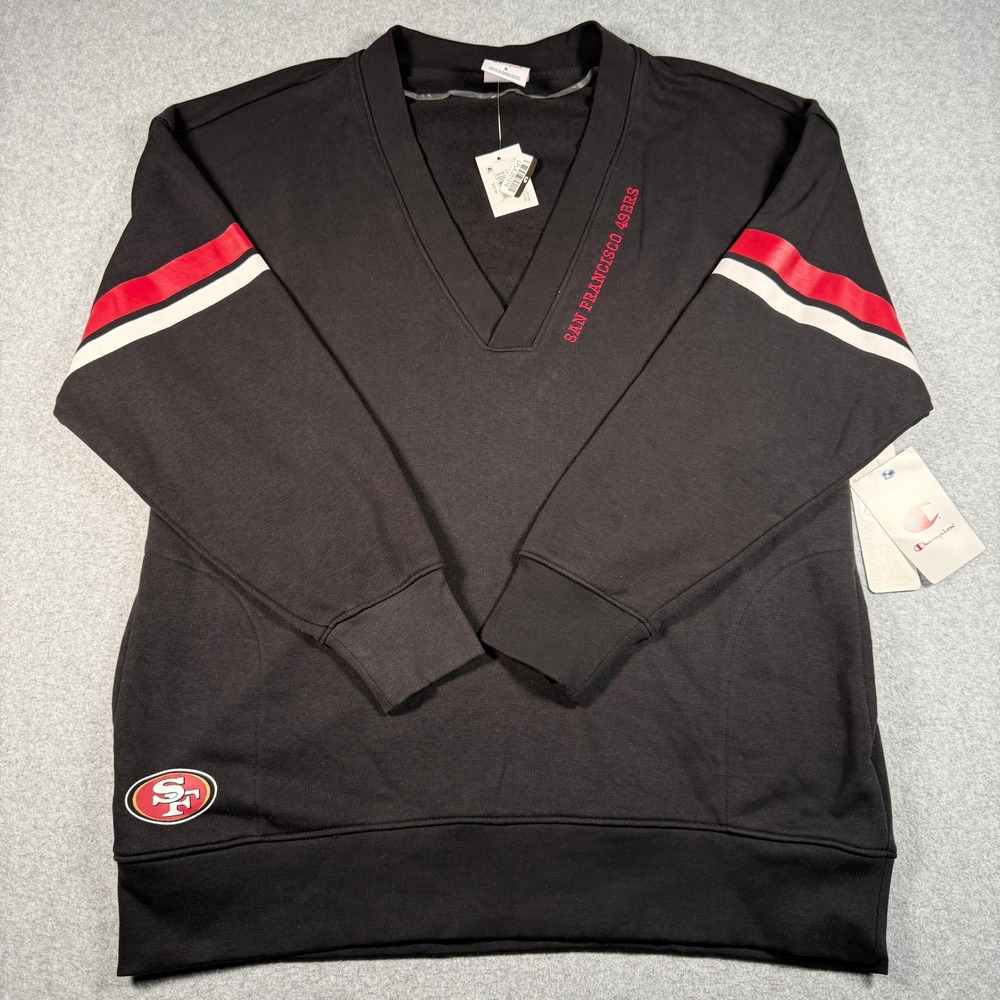 Champion San Francisco 49ers V-Neck Sweatshirt Black Red Small NWT